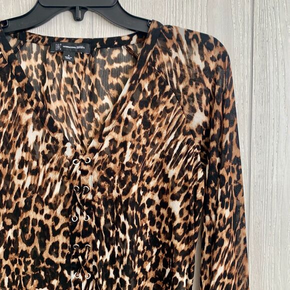 I.N.C Animal Print Sheer V-Neck Long Sleeve Top Size S - Picture 2 of 3